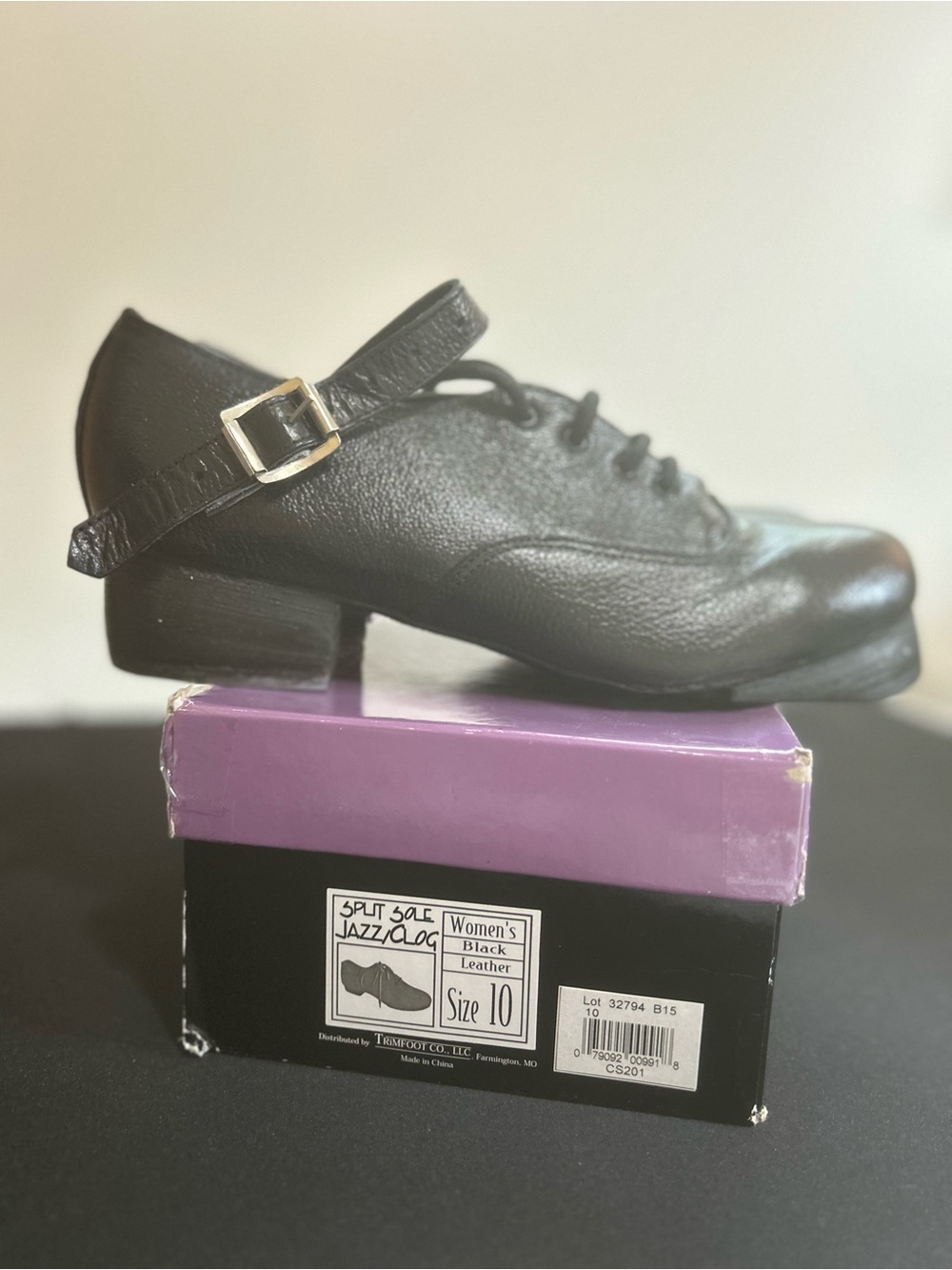 Dance Class Split Sole Jazz Clog Shoes Black Leather Size 10